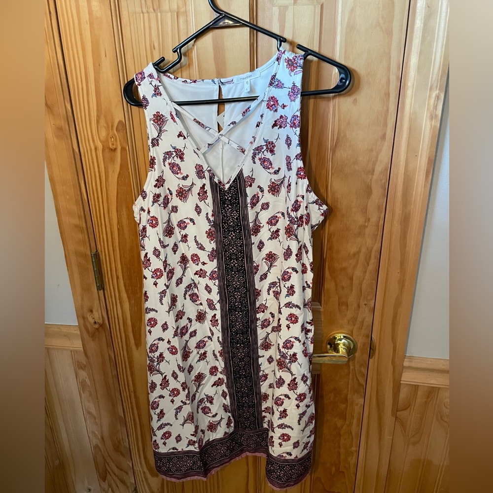 Maurice’s, White/Pink/Red Floral Dress, Size Large